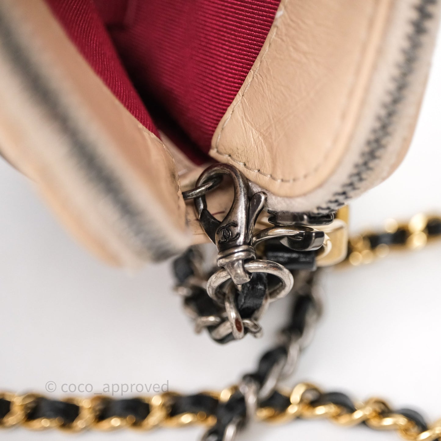 Chanel Gabrielle Clutch With Chain Aged Calfskin Black Beige Mixed Hardware