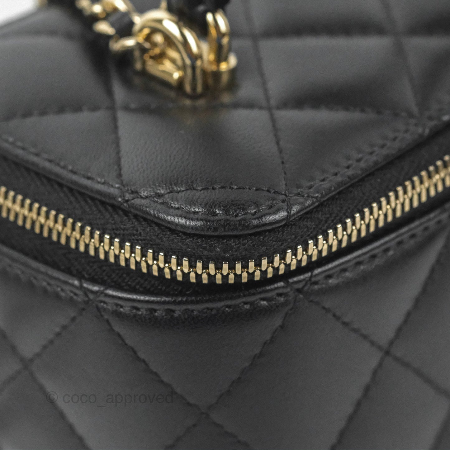 Chanel Vanity Rectangular Top Handle Black Lambskin Gold Hardware
