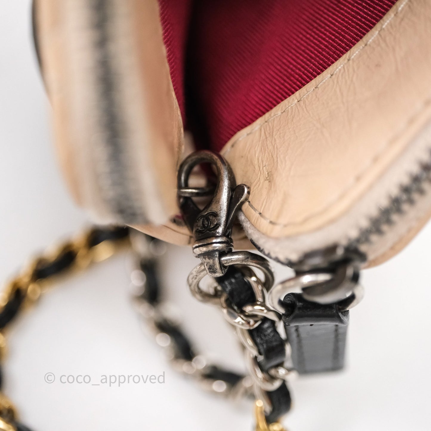 Chanel Gabrielle Clutch With Chain Aged Calfskin Black Beige Mixed Hardware