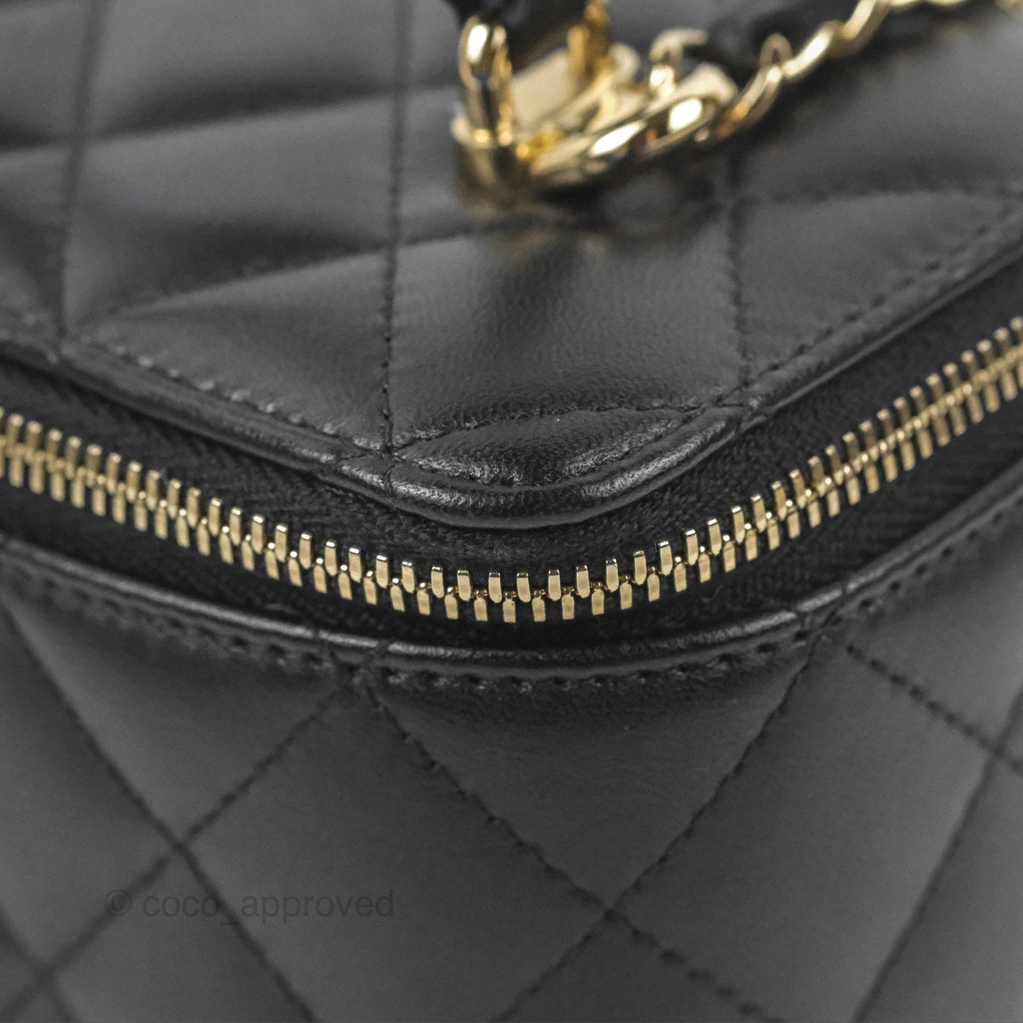 Chanel Vanity Rectangular Top Handle Black Lambskin Gold Hardware