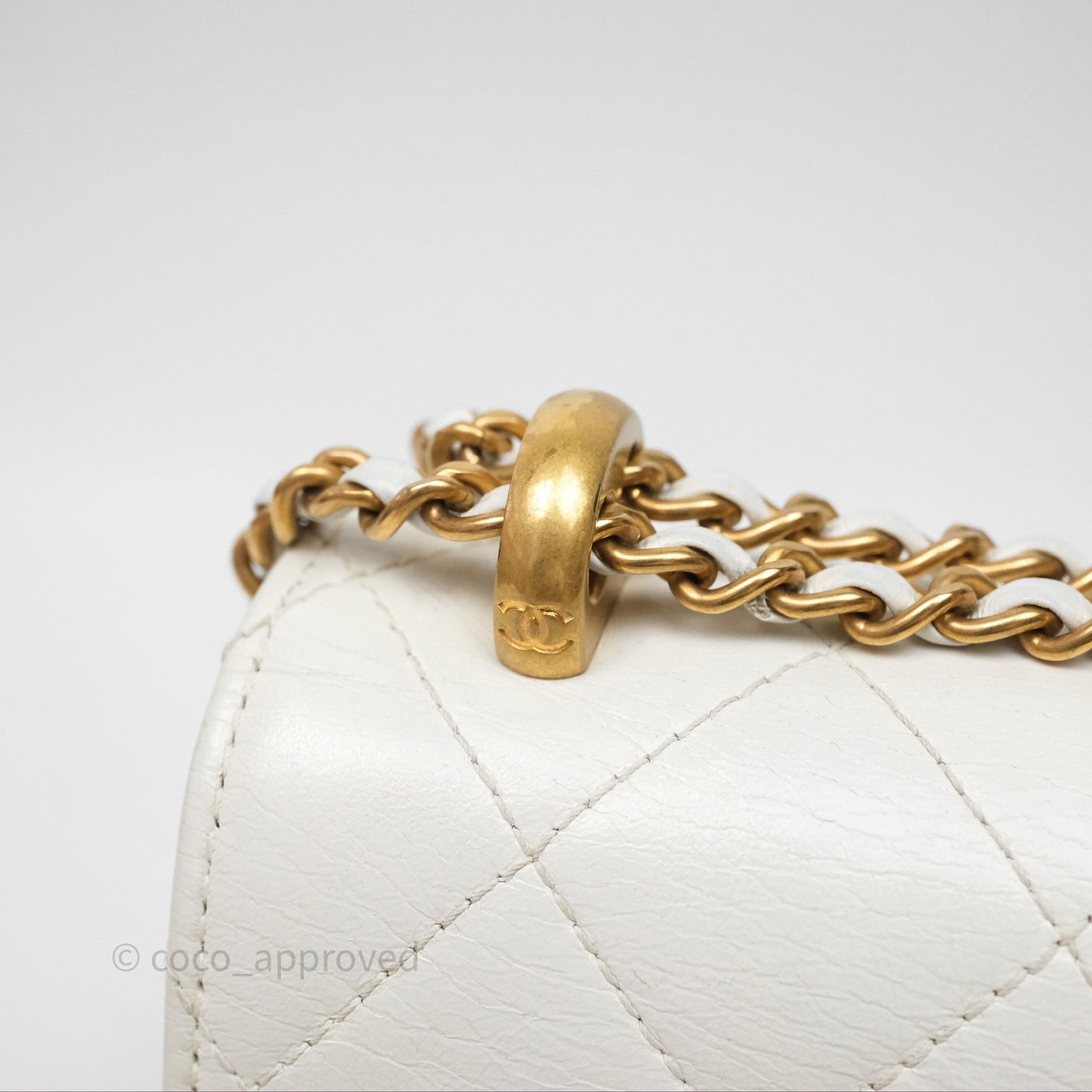 Chanel Quilted Perfect Fit Adjustable White Calfskin Gold Hardware