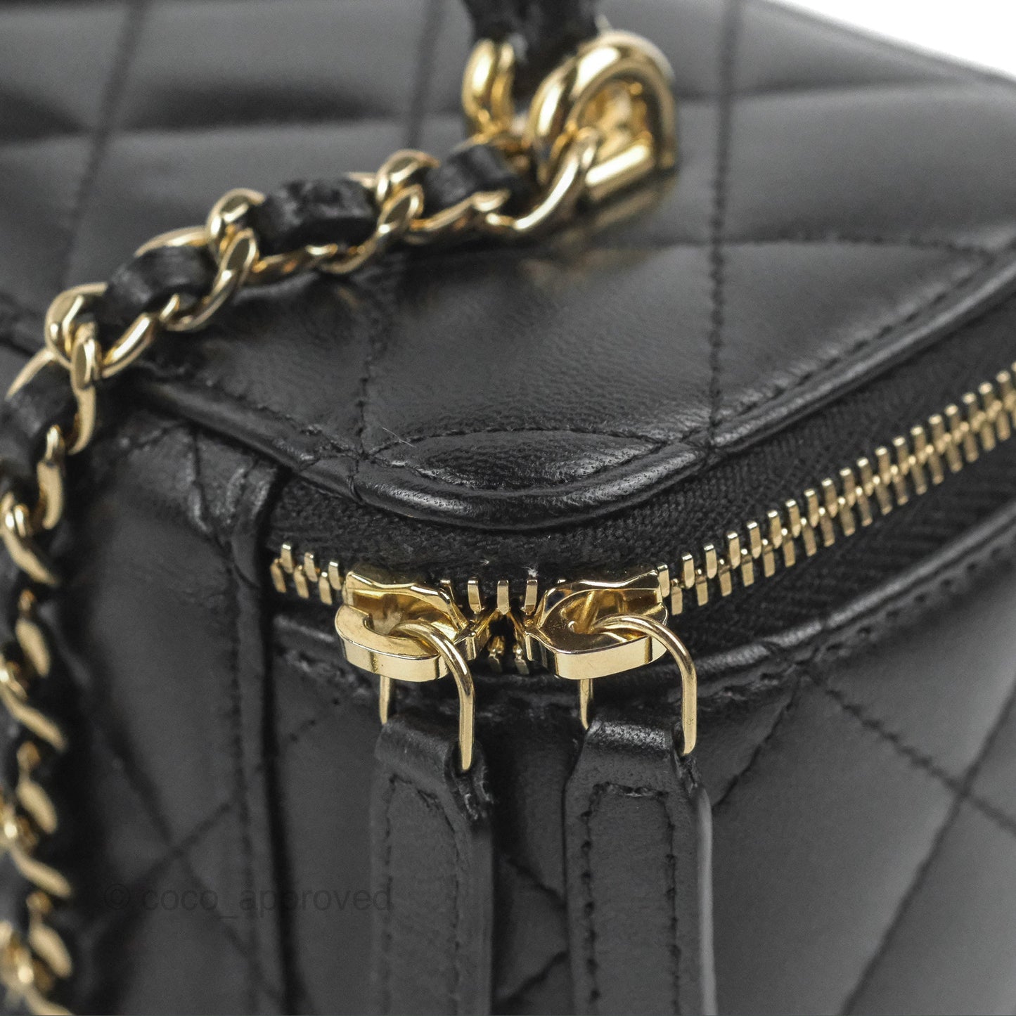 Chanel Vanity Rectangular Top Handle Black Lambskin Gold Hardware