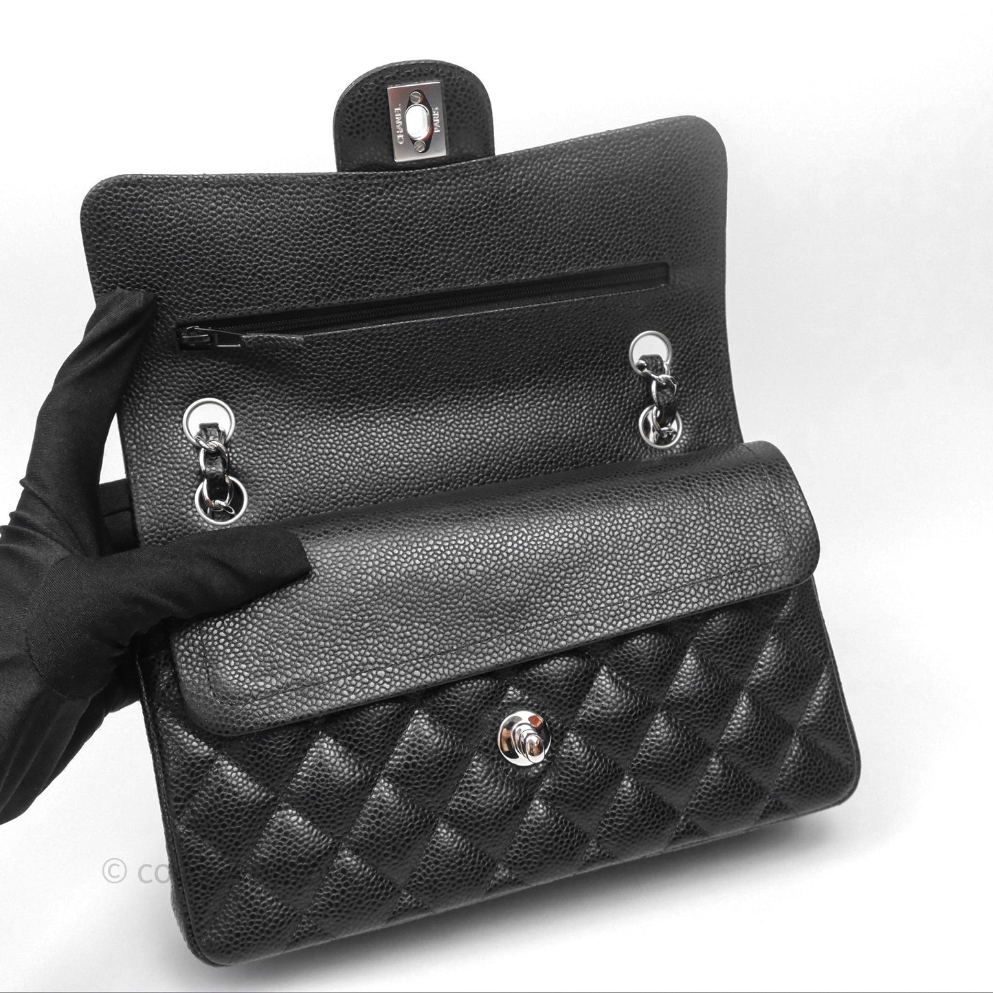 Chanel Small Classic Flap Quilted Black Caviar Silver Hardware