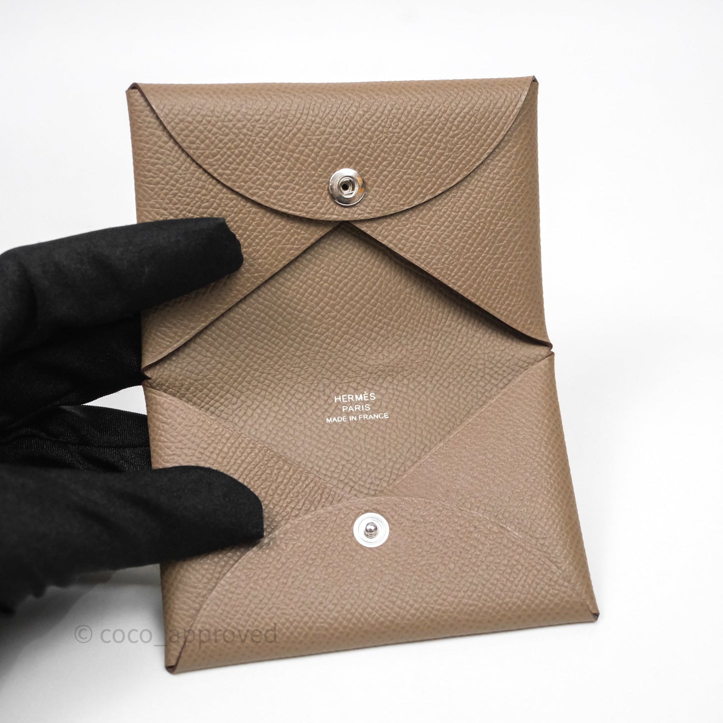 Hermès Calvi Card Holder Etoupe Epsom