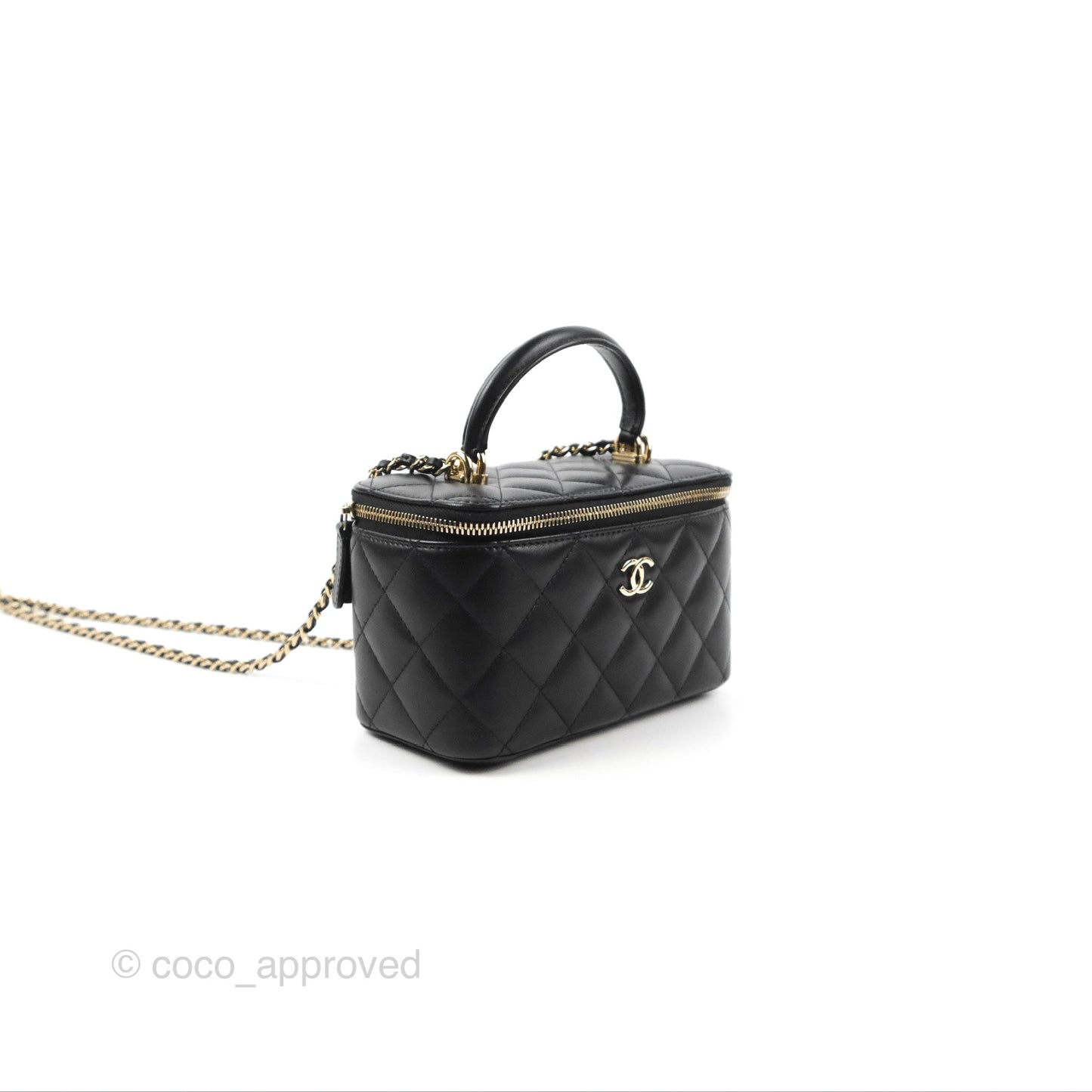 Chanel Vanity Rectangular Top Handle Black Lambskin Gold Hardware