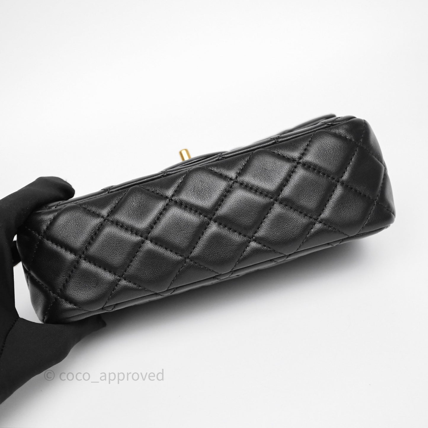 Chanel Mini Rectangular Pearl Crush Quilted Black Lambskin Aged Gold Hardware