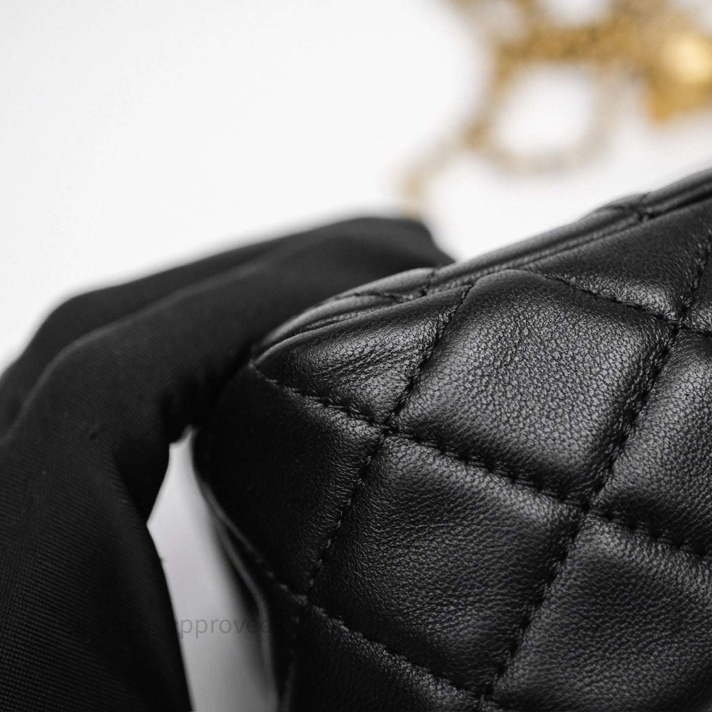 Chanel Mini Rectangular Pearl Crush Quilted Black Lambskin Aged Gold Hardware