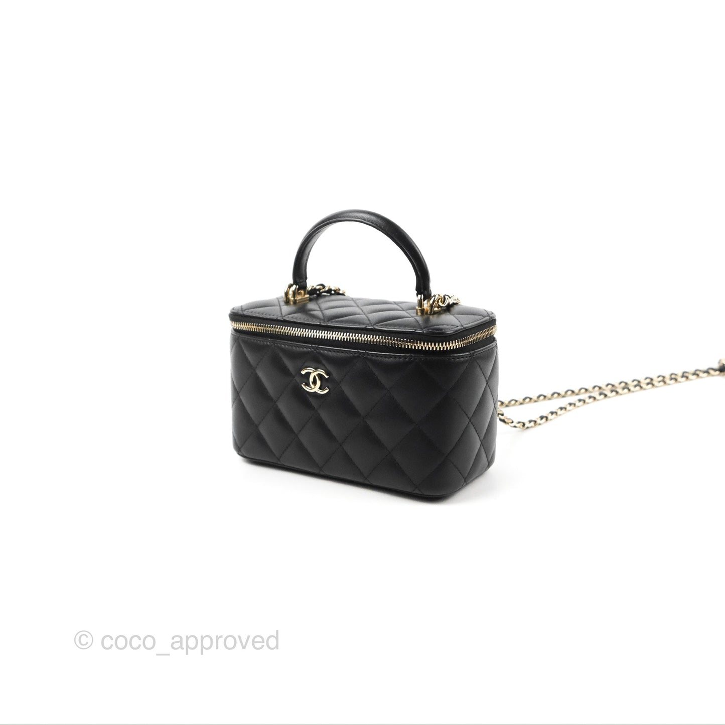 Chanel Vanity Rectangular Top Handle Black Lambskin Gold Hardware