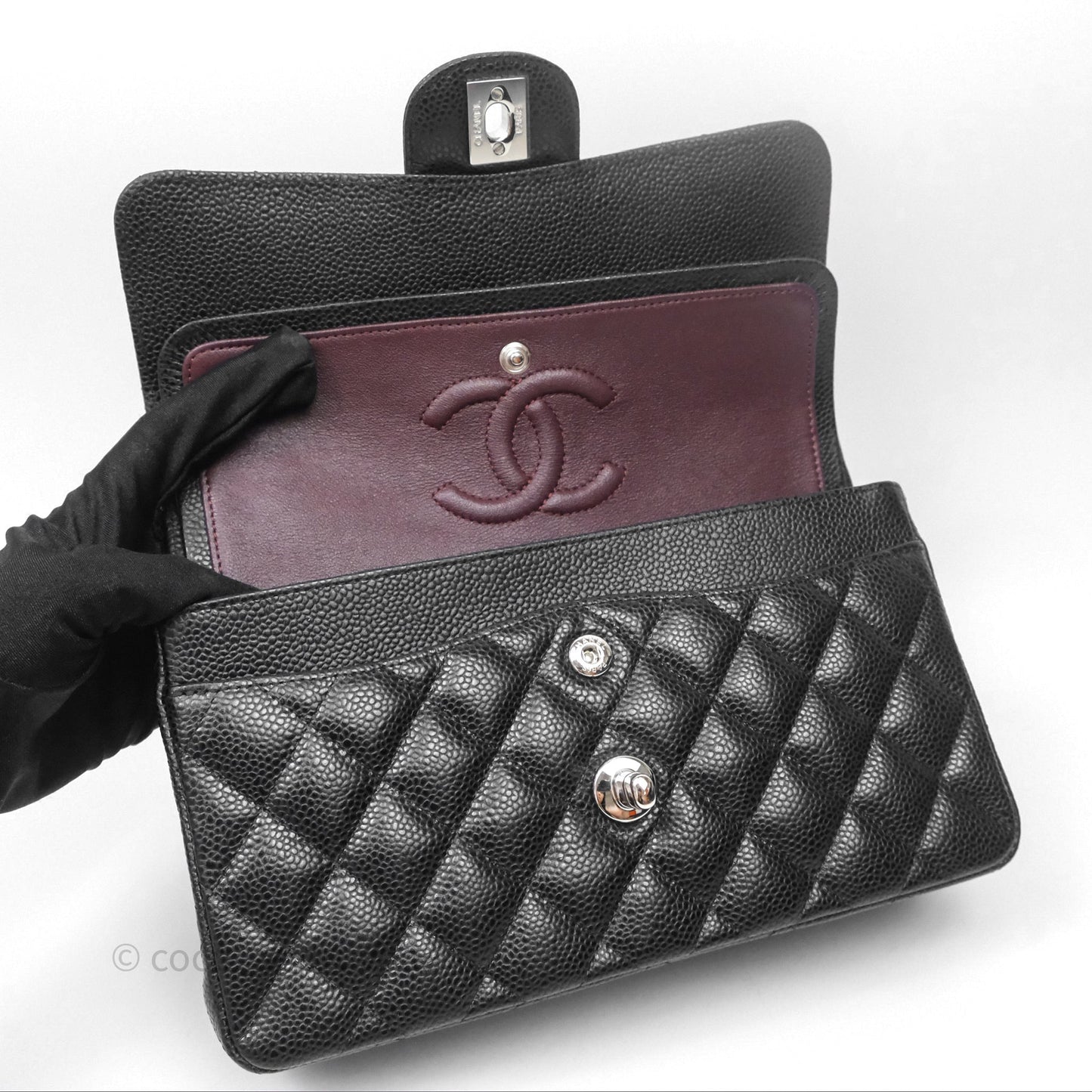 Chanel Small Classic Flap Quilted Black Caviar Silver Hardware