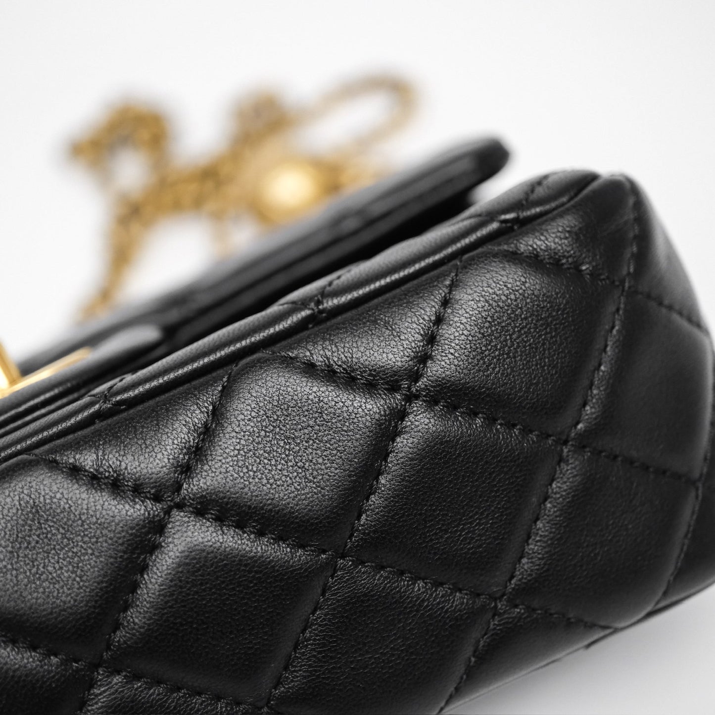 Chanel Mini Rectangular Pearl Crush Quilted Black Lambskin Aged Gold Hardware