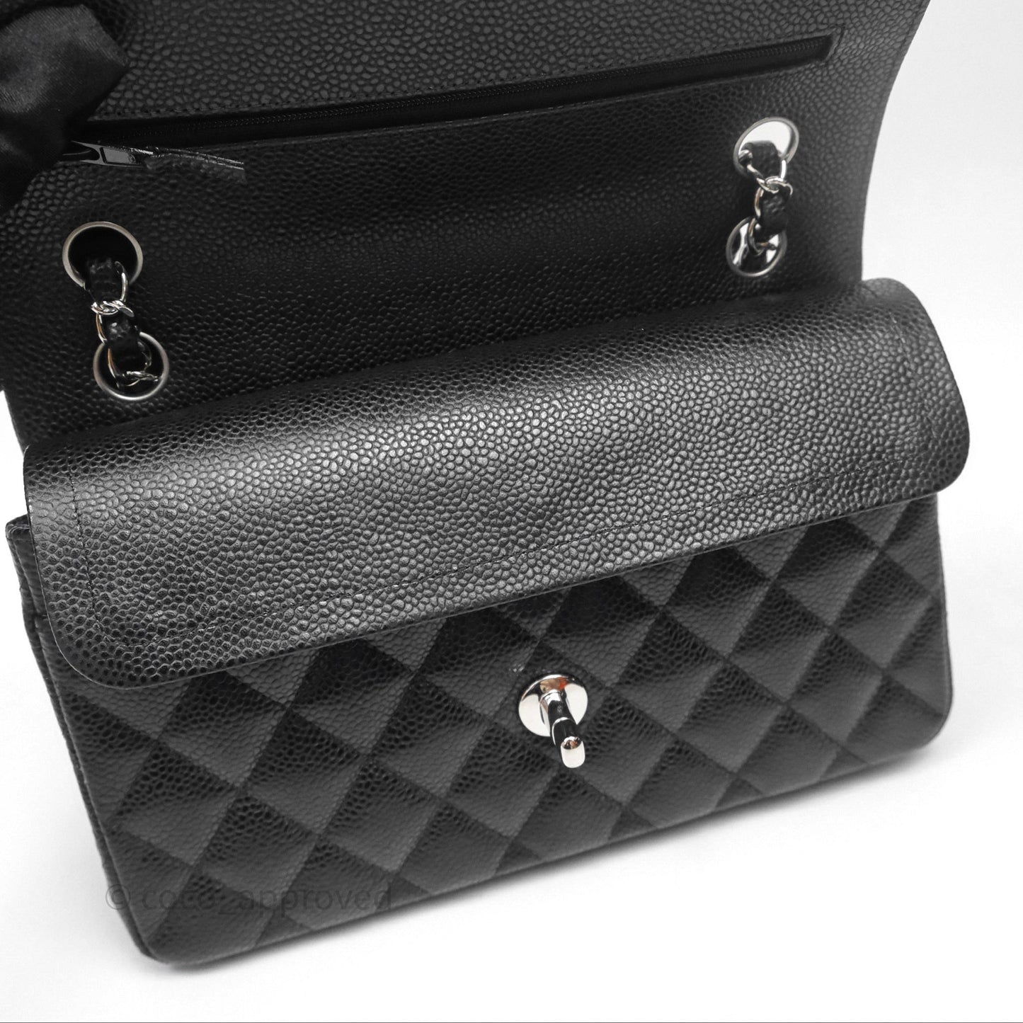 Chanel Small Classic Flap Quilted Black Caviar Silver Hardware