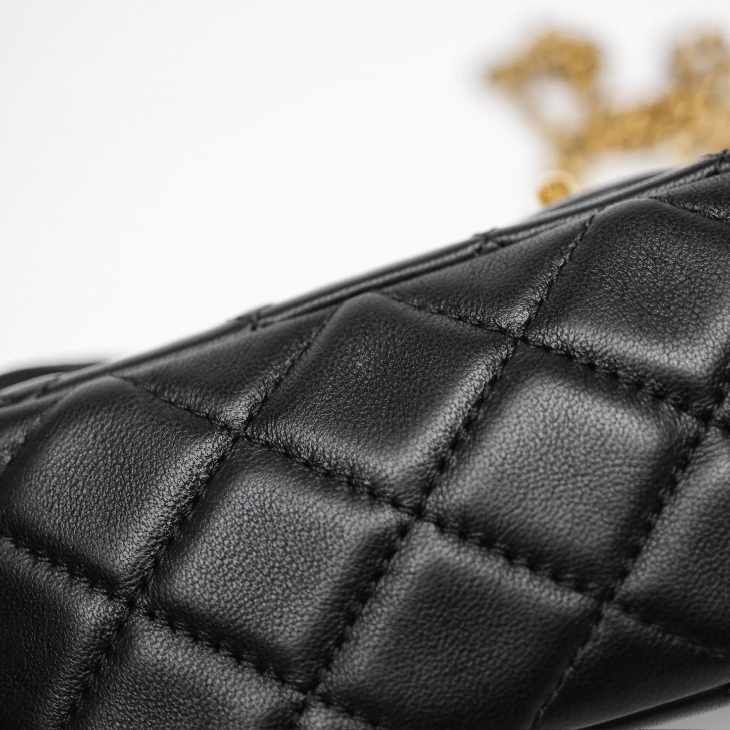 Chanel Mini Rectangular Pearl Crush Quilted Black Lambskin Aged Gold Hardware