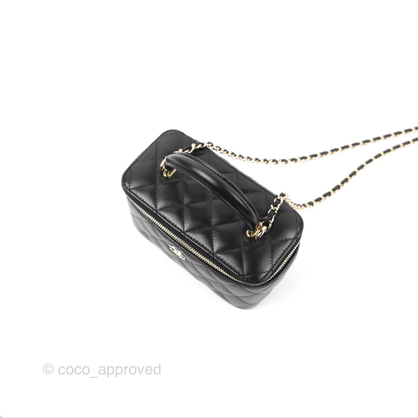 Chanel Vanity Rectangular Top Handle Black Lambskin Gold Hardware