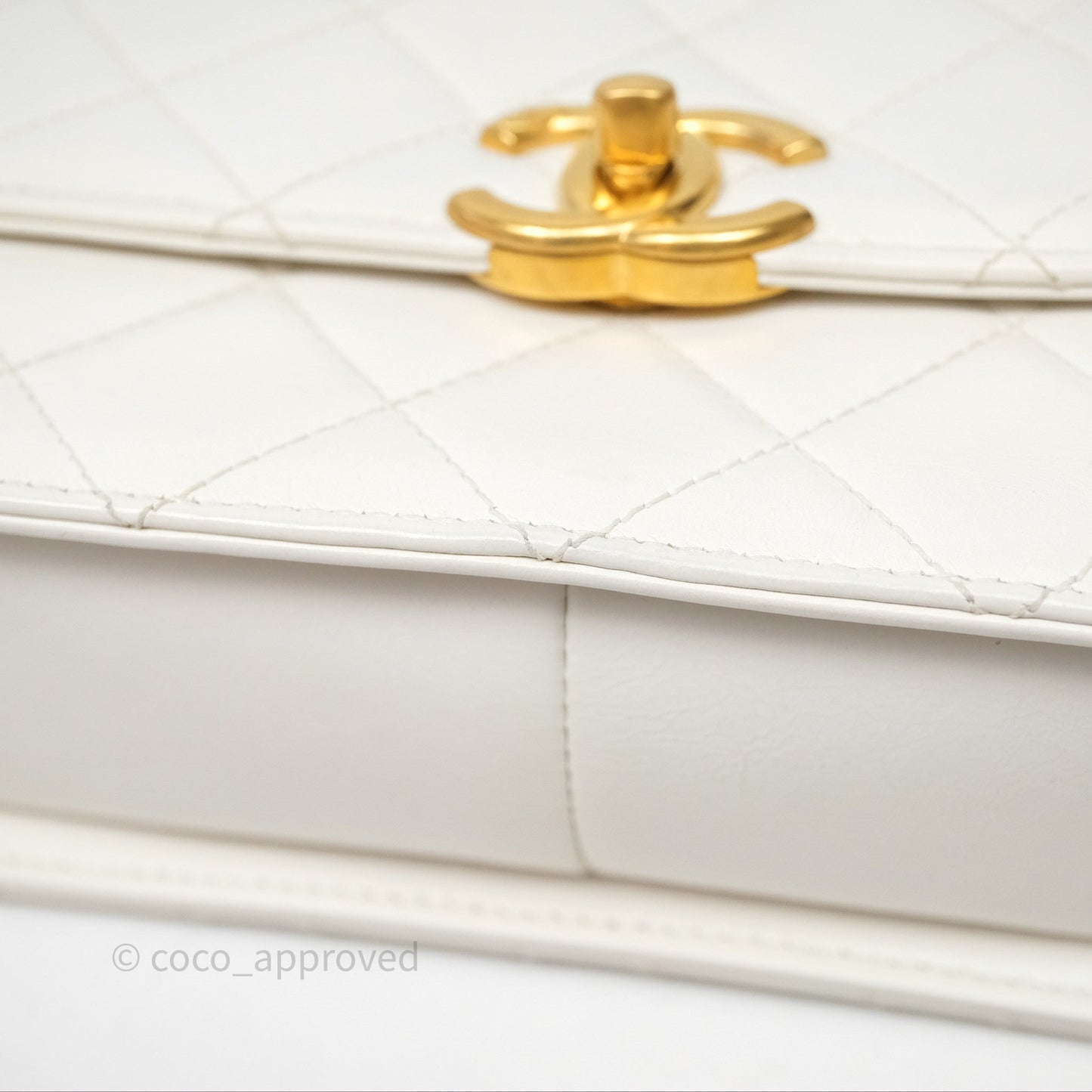 Chanel Quilted Perfect Fit Adjustable White Calfskin Gold Hardware