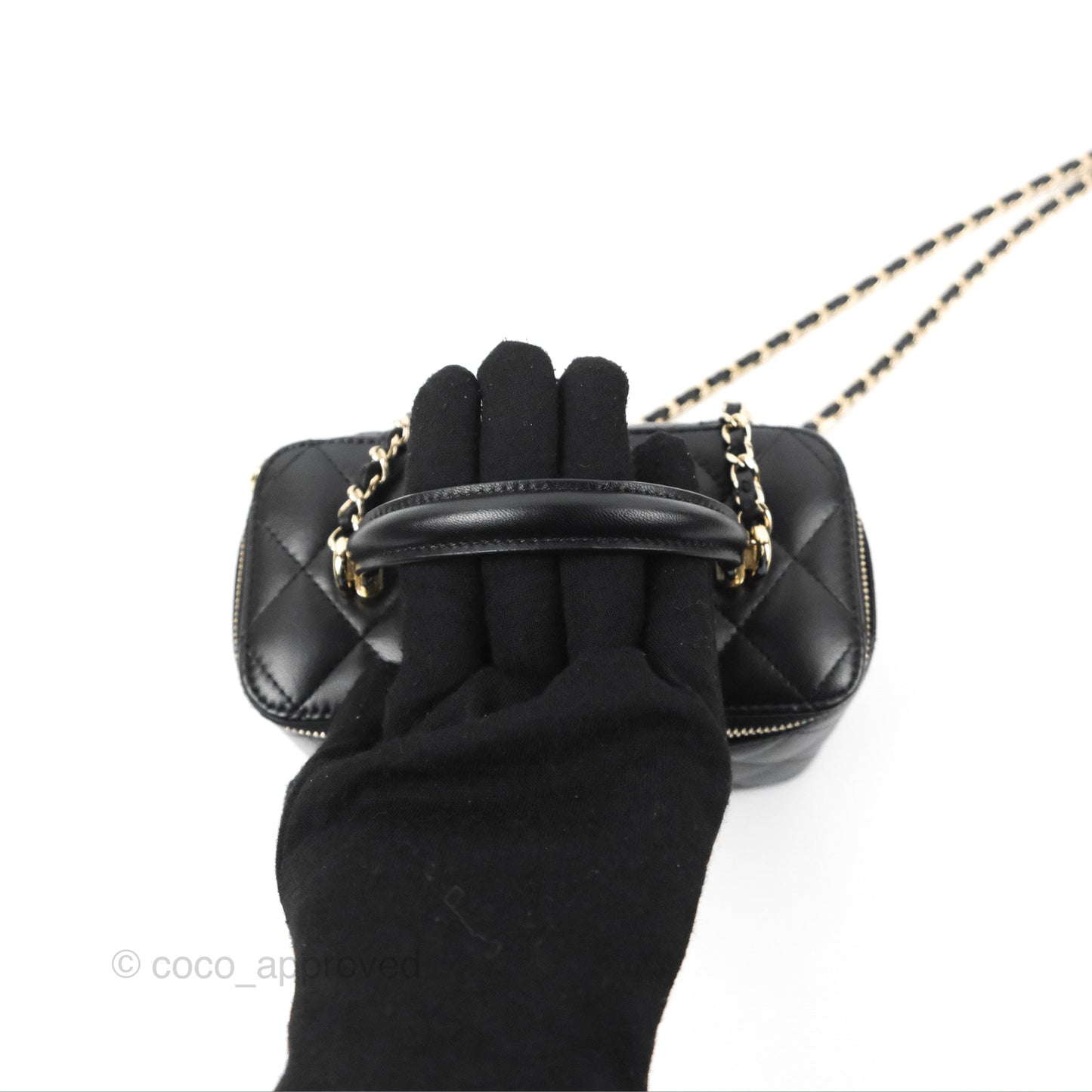 Chanel Vanity Rectangular Top Handle Black Lambskin Gold Hardware
