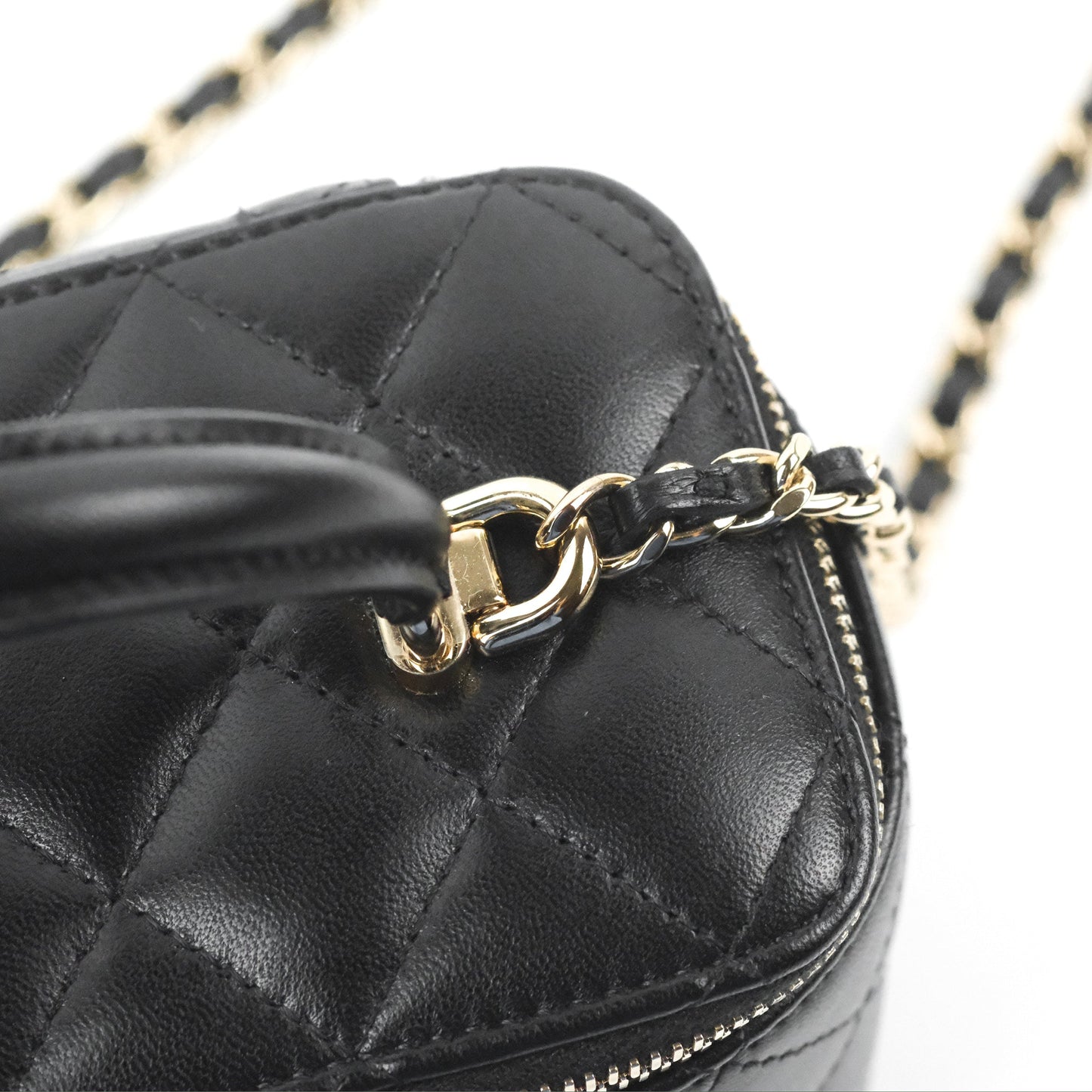 Chanel Vanity Rectangular Top Handle Black Lambskin Gold Hardware