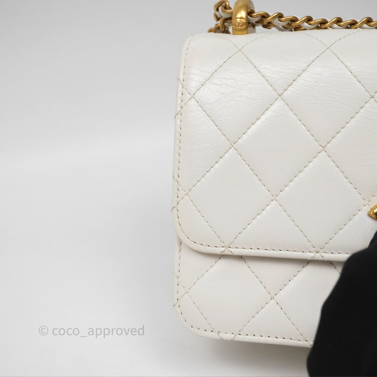 Chanel Quilted Perfect Fit Adjustable White Calfskin Gold Hardware