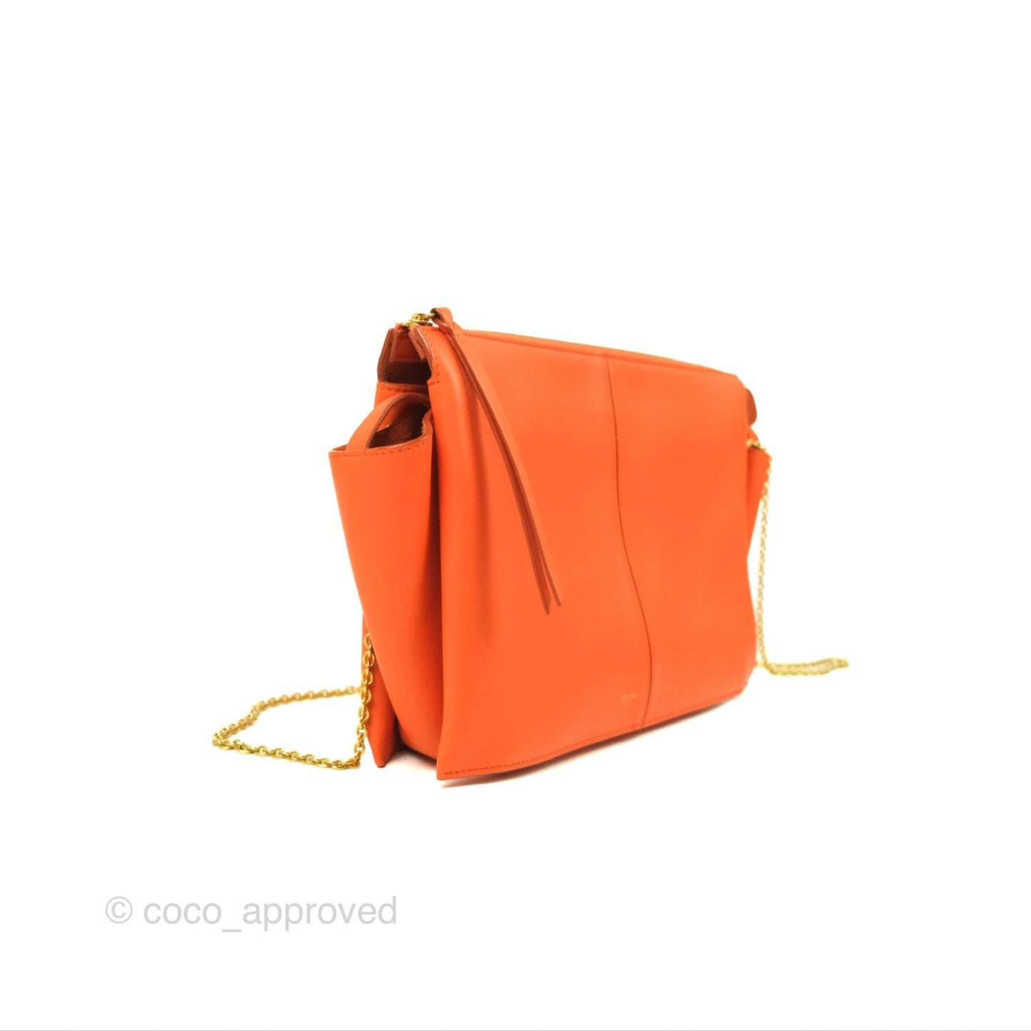 Celine Tri-Fold Clutch on Chain Orange Calfskin