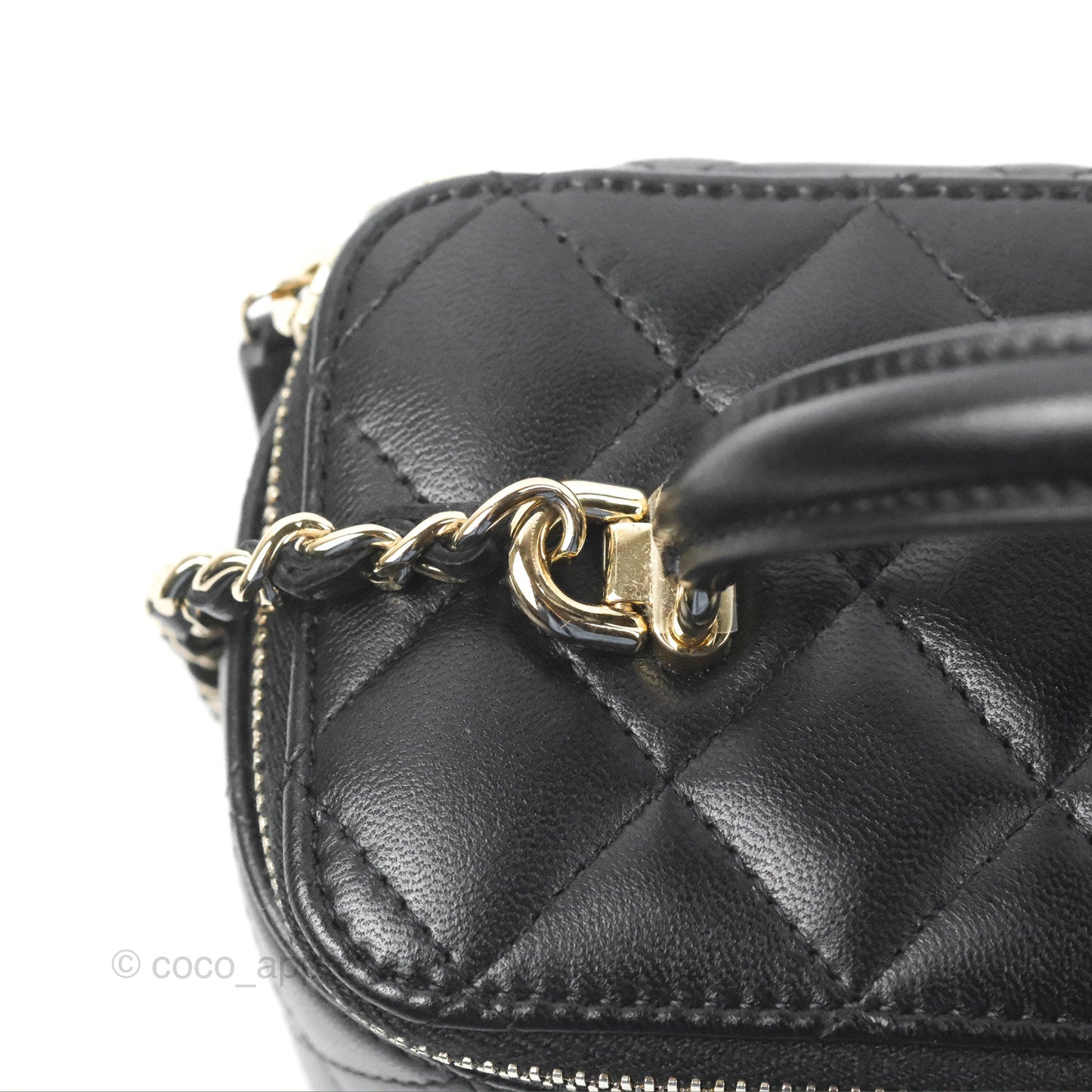 Chanel Vanity Rectangular Top Handle Black Lambskin Gold Hardware