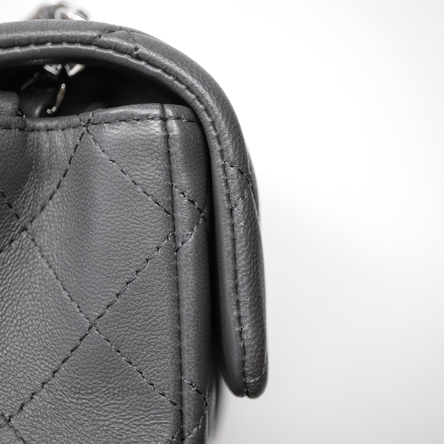 Chanel Quilted Mini Rectangular Dark Grey Lambskin Silver Hardware
