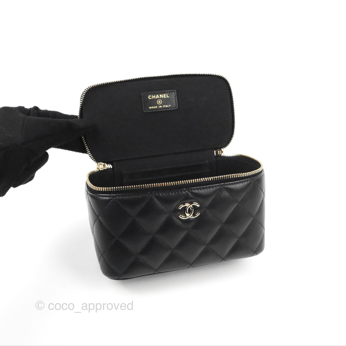 Chanel Vanity Rectangular Top Handle Black Lambskin Gold Hardware