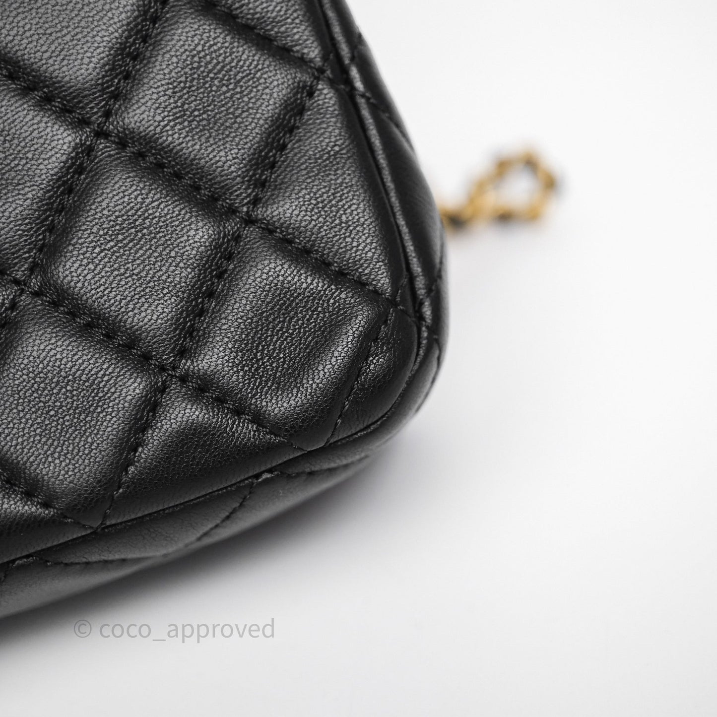 Chanel Mini Rectangular Pearl Crush Quilted Black Lambskin Aged Gold Hardware