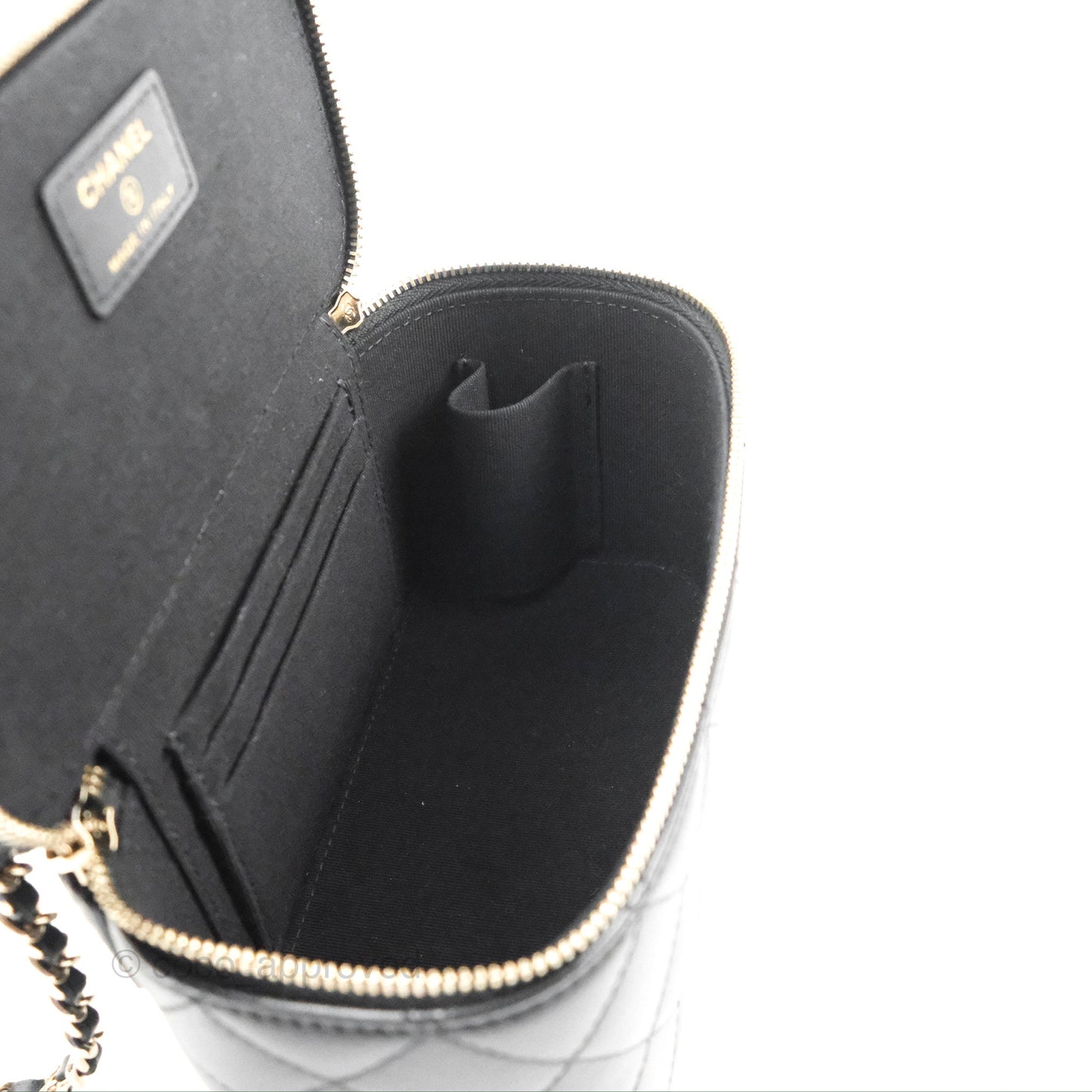 Chanel Vanity Rectangular Top Handle Black Lambskin Gold Hardware