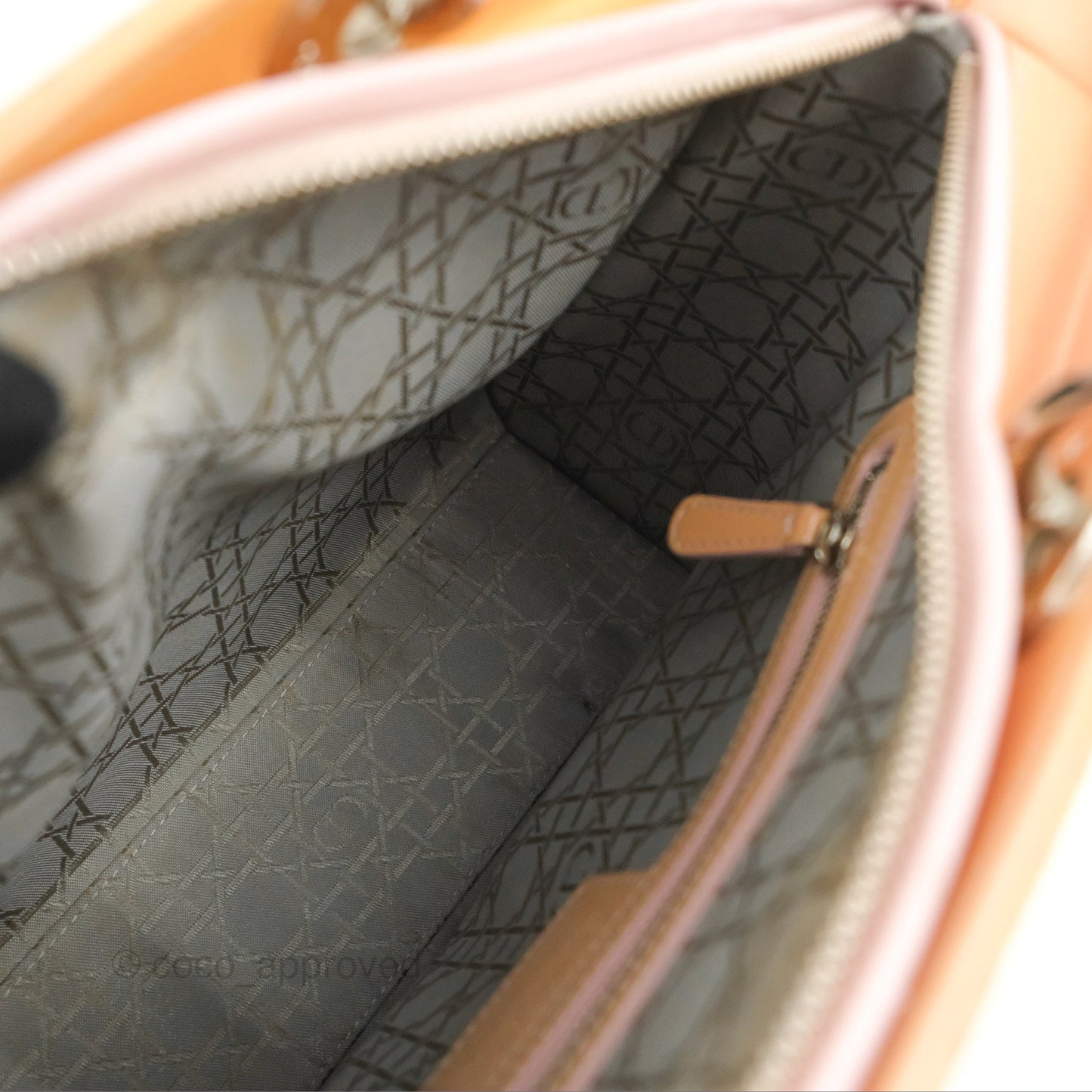 Christian Dior Large Lady Dior Cannage Orange Beige Patent Silver Hardware