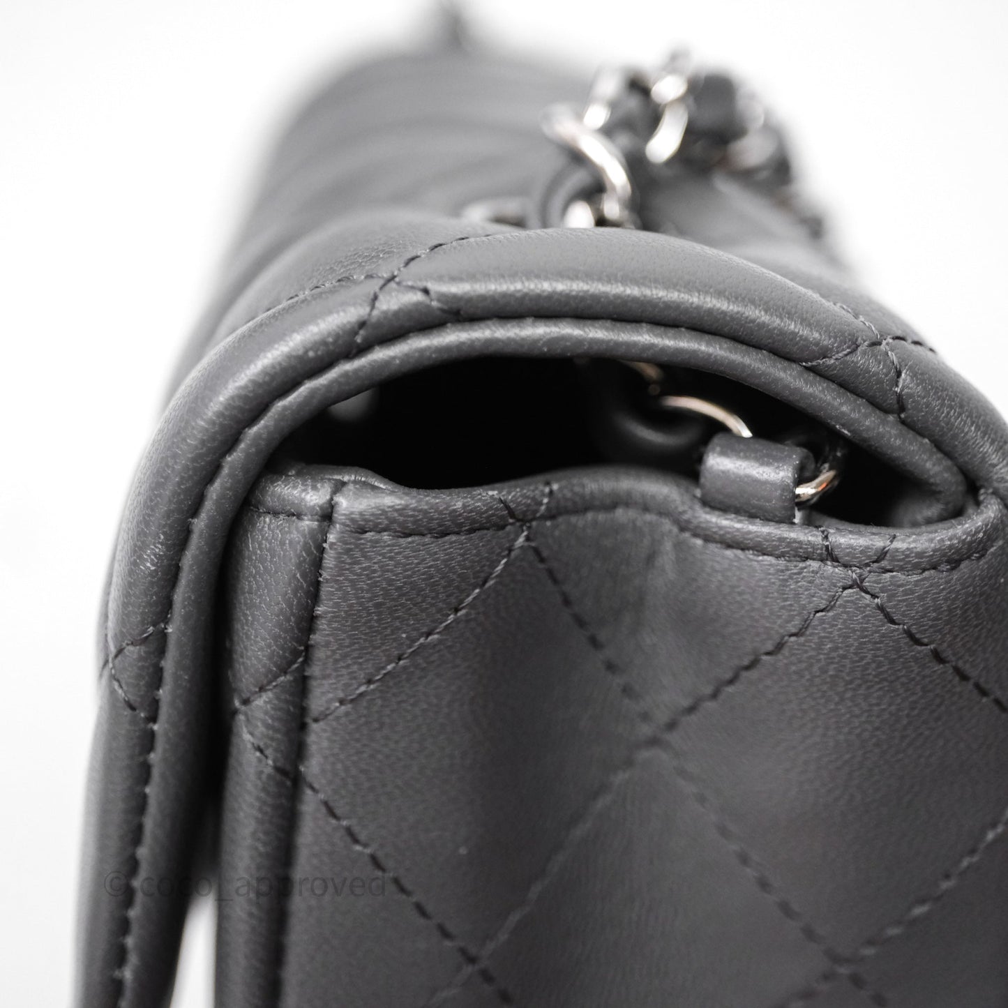 Chanel Quilted Mini Rectangular Dark Grey Lambskin Silver Hardware