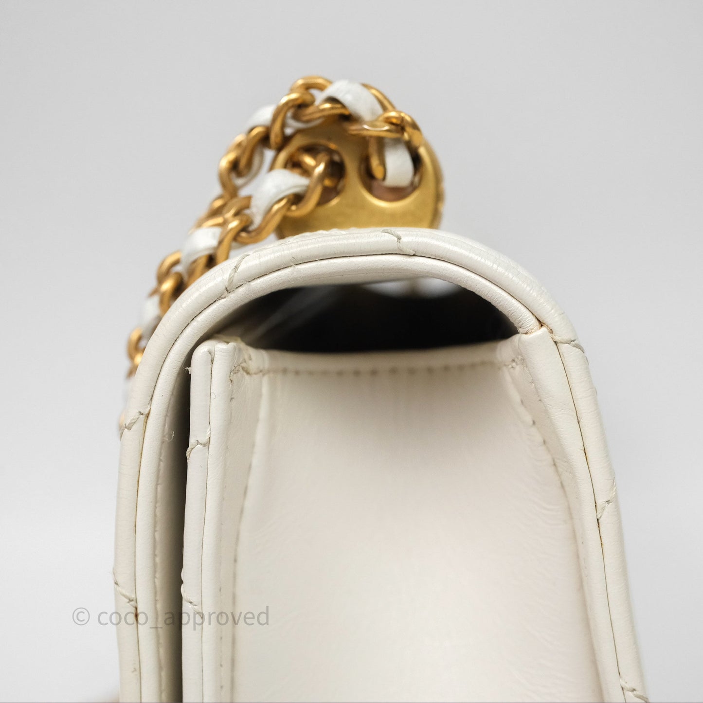 Chanel Quilted Perfect Fit Adjustable White Calfskin Gold Hardware