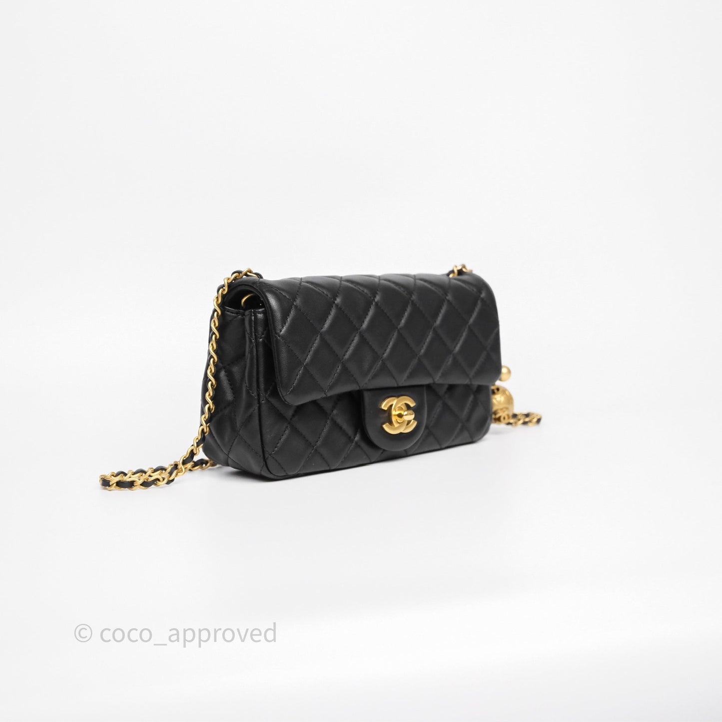 Chanel Mini Rectangular Pearl Crush Quilted Black Lambskin Aged Gold Hardware