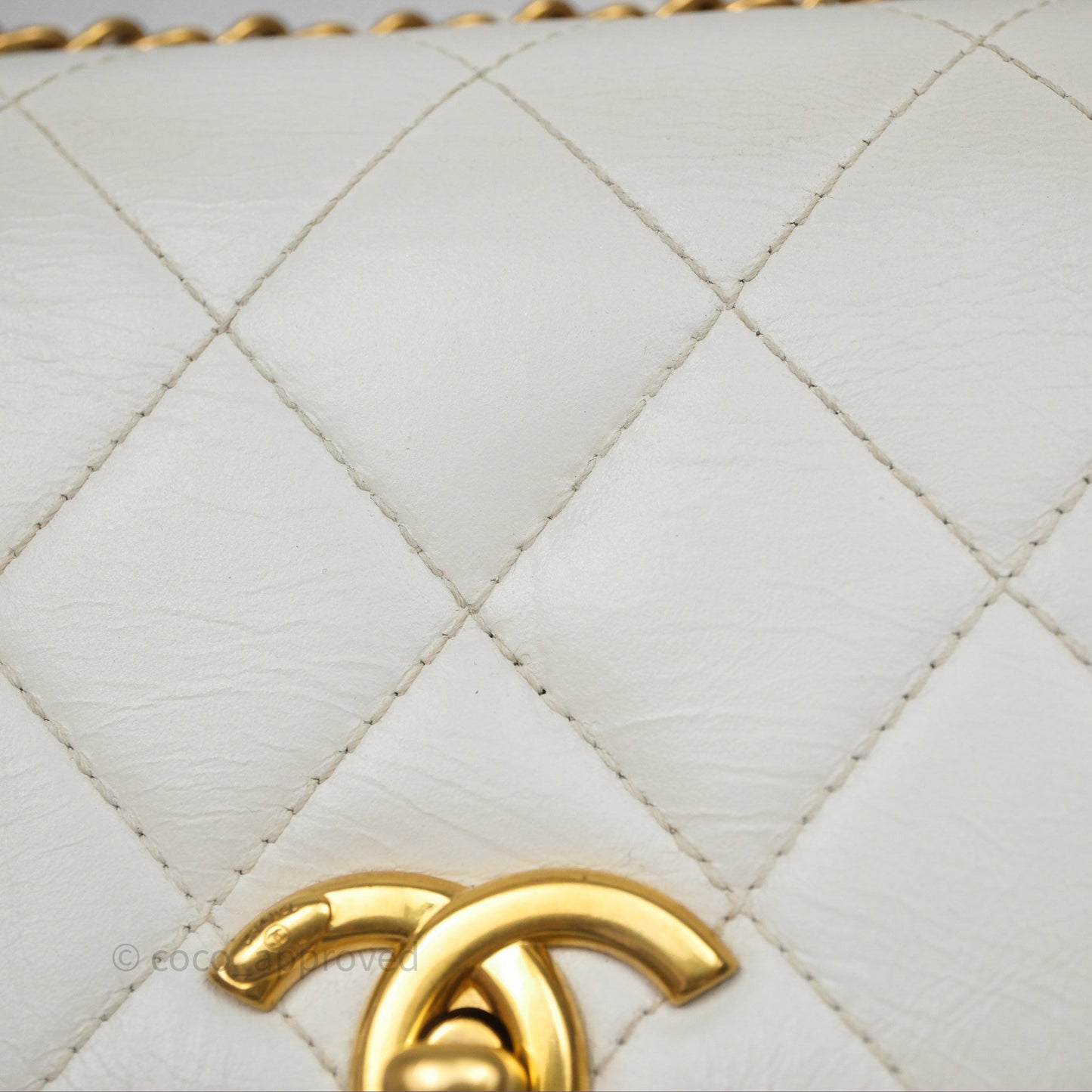 Chanel Quilted Perfect Fit Adjustable White Calfskin Gold Hardware