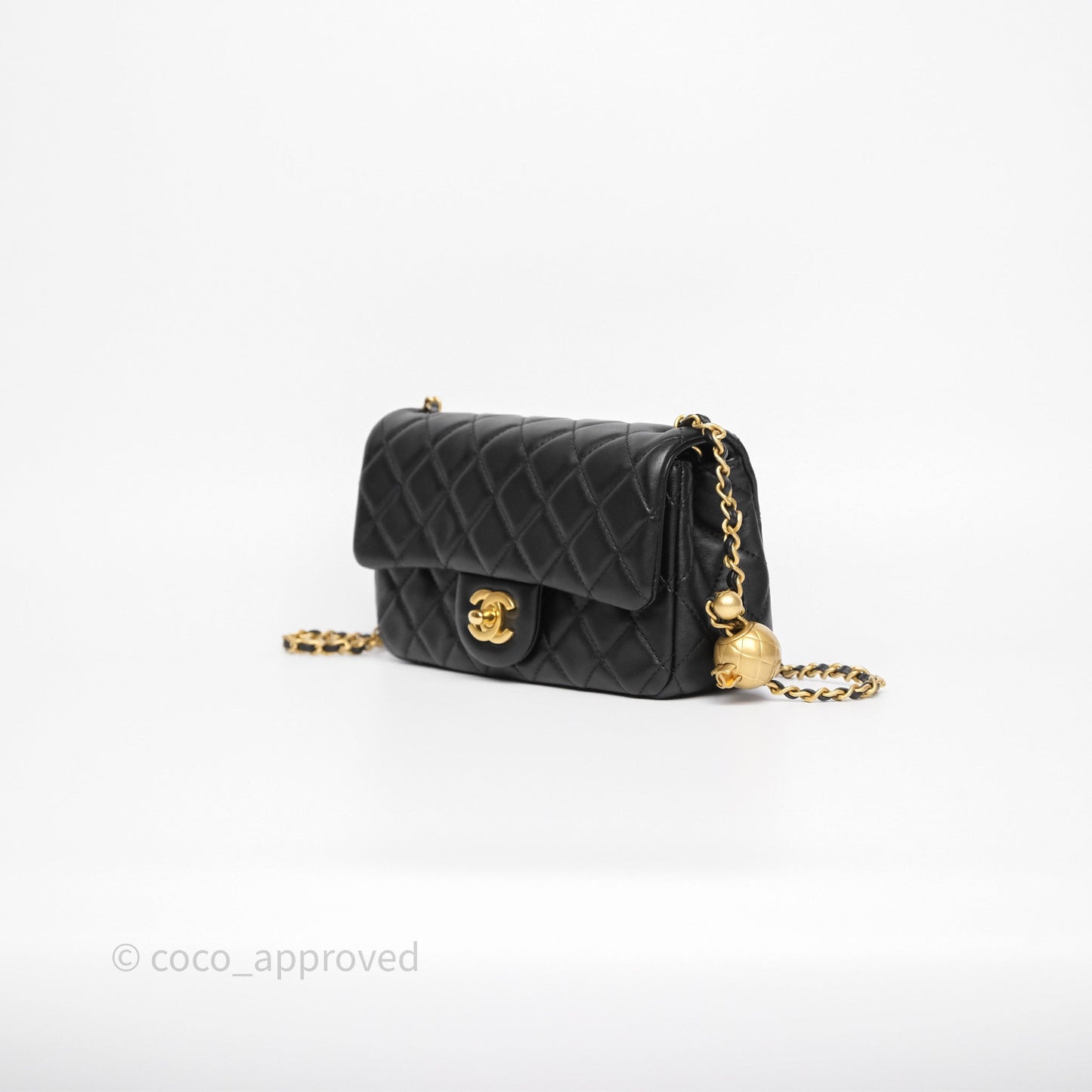 Chanel Mini Rectangular Pearl Crush Quilted Black Lambskin Aged Gold Hardware