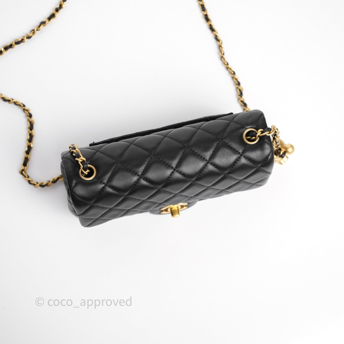Chanel Mini Rectangular Pearl Crush Quilted Black Lambskin Aged Gold Hardware