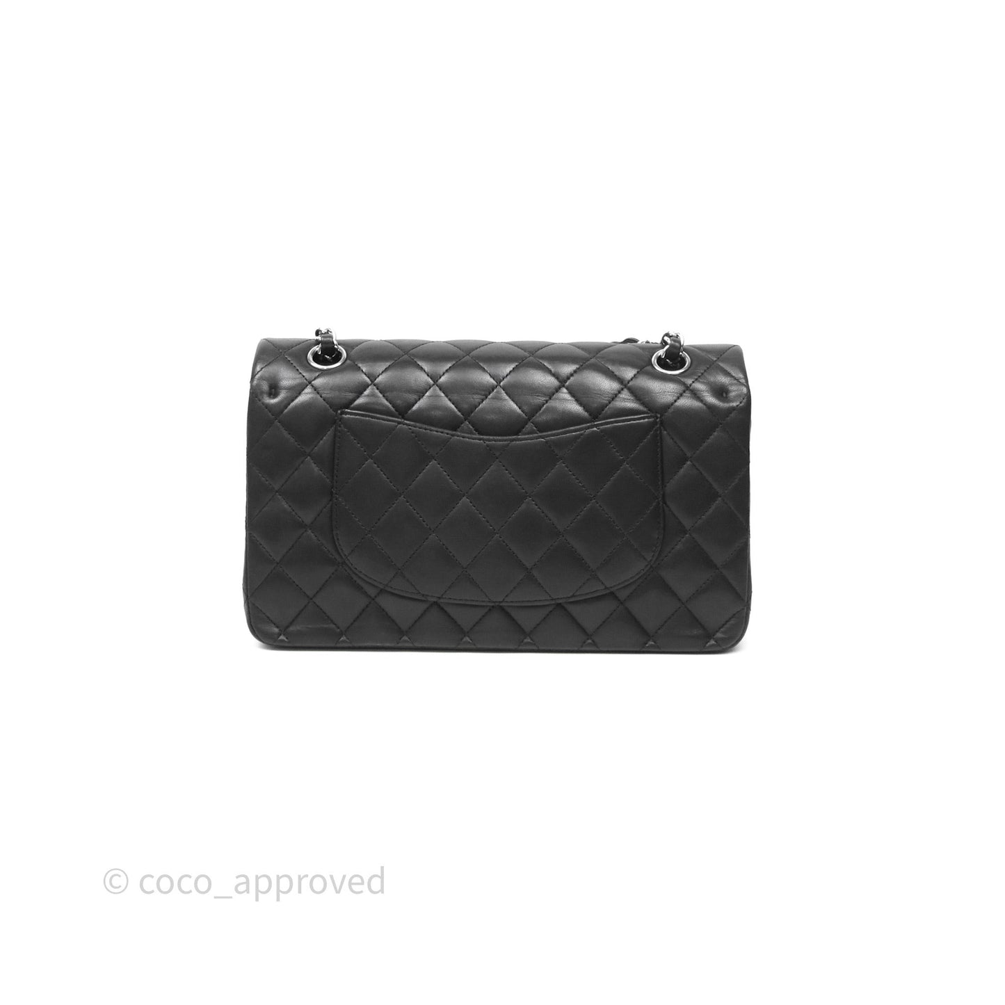 Chanel Classic M/L Medium Flap Quilted Black Lambskin Silver Hardware