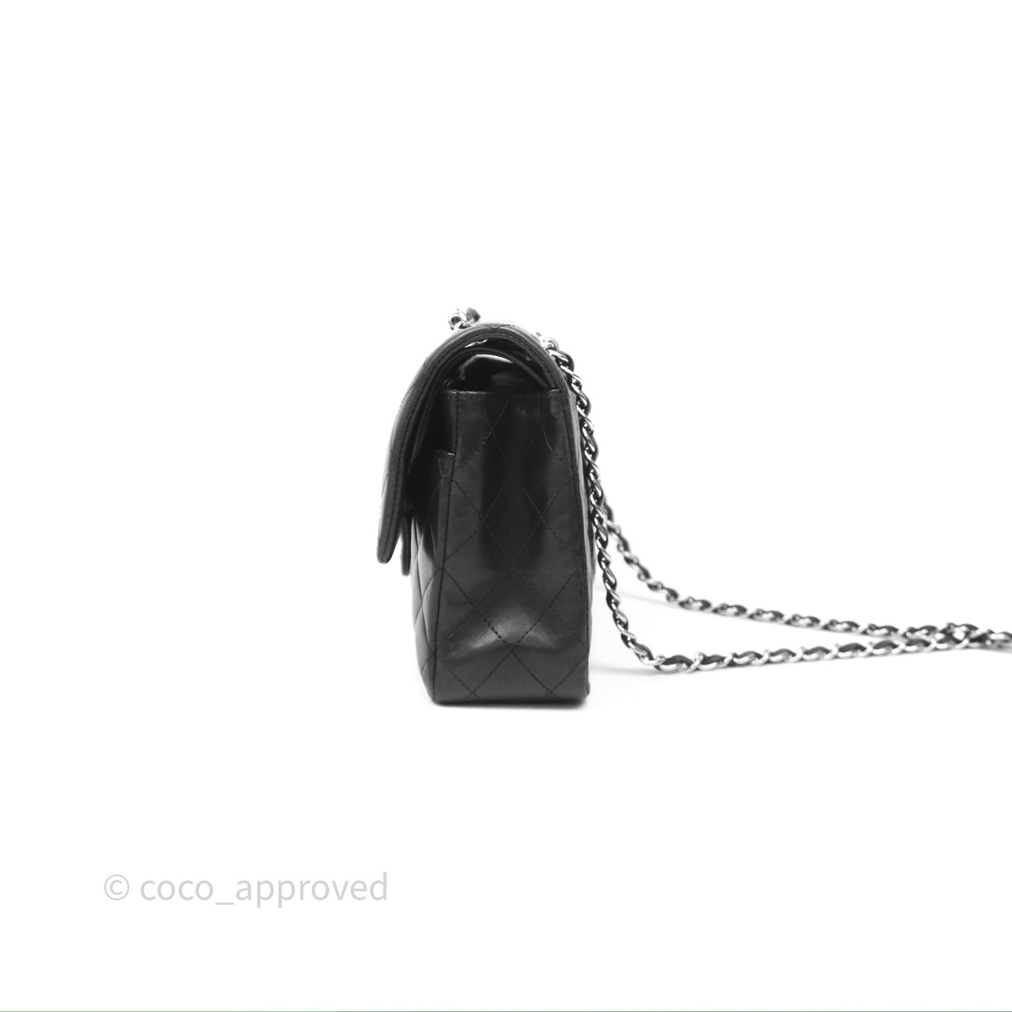 Chanel Classic M/L Medium Flap Quilted Black Lambskin Silver Hardware