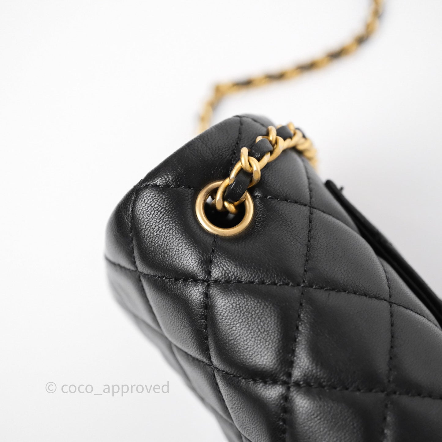 Chanel Mini Rectangular Pearl Crush Quilted Black Lambskin Aged Gold Hardware