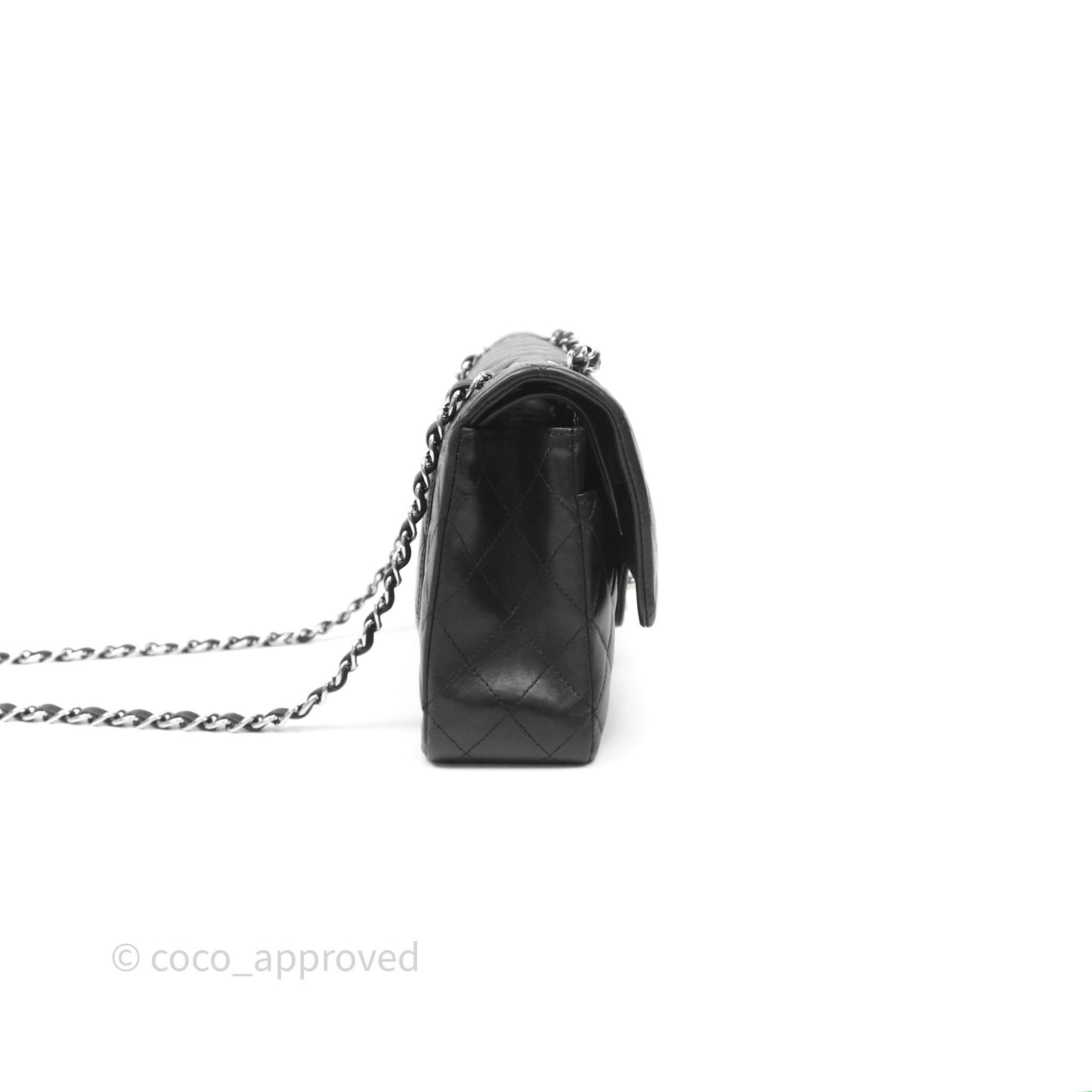 Chanel Classic M/L Medium Flap Quilted Black Lambskin Silver Hardware