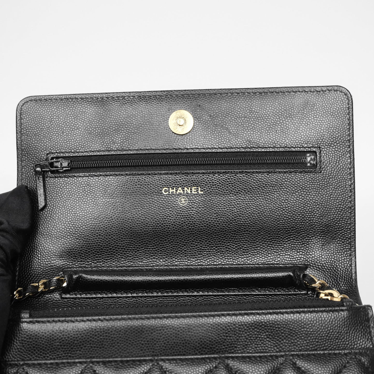 Chanel Quilted WOC with Charms Black Caviar Gold Hardware