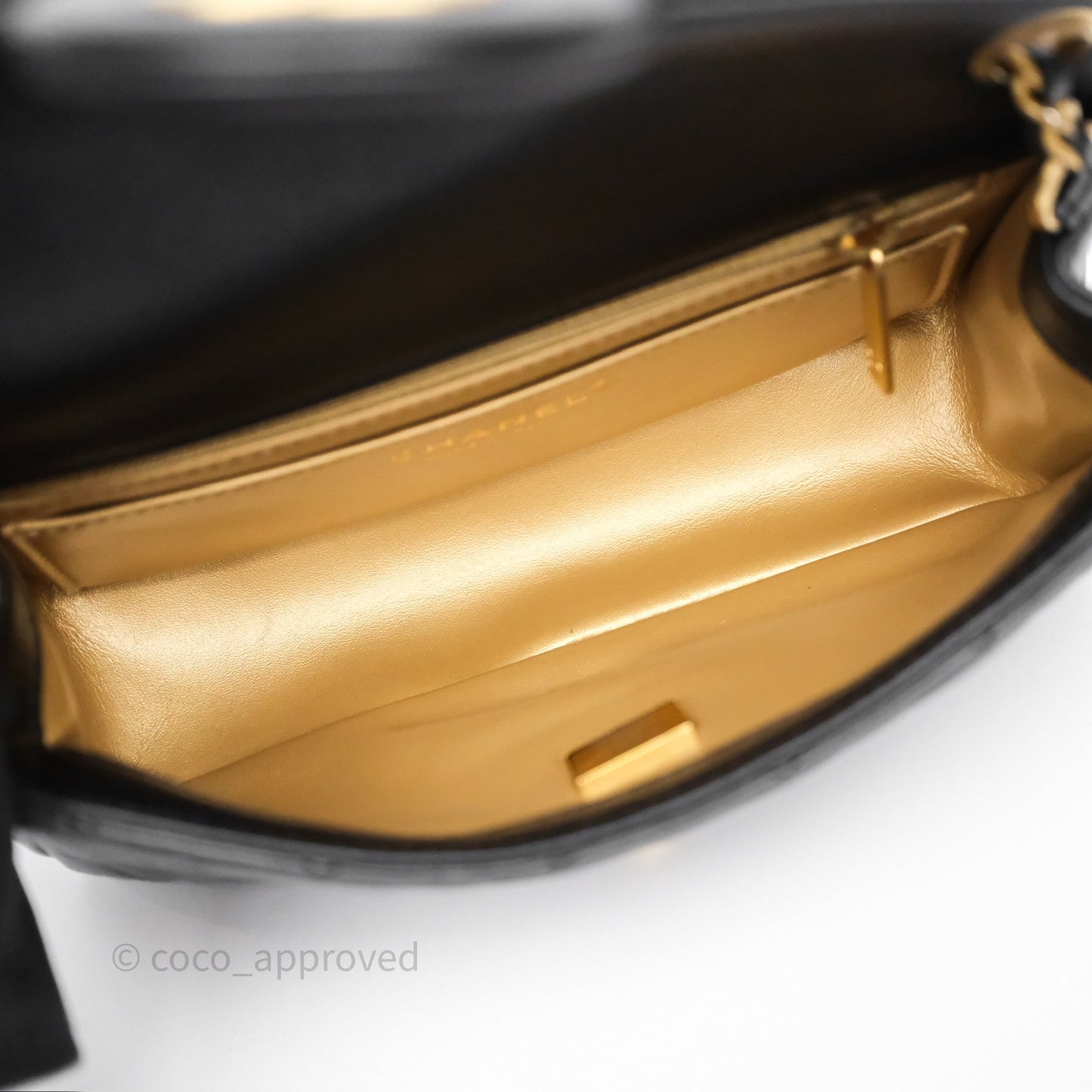 Chanel Mini Rectangular Pearl Crush Quilted Black Lambskin Aged Gold Hardware