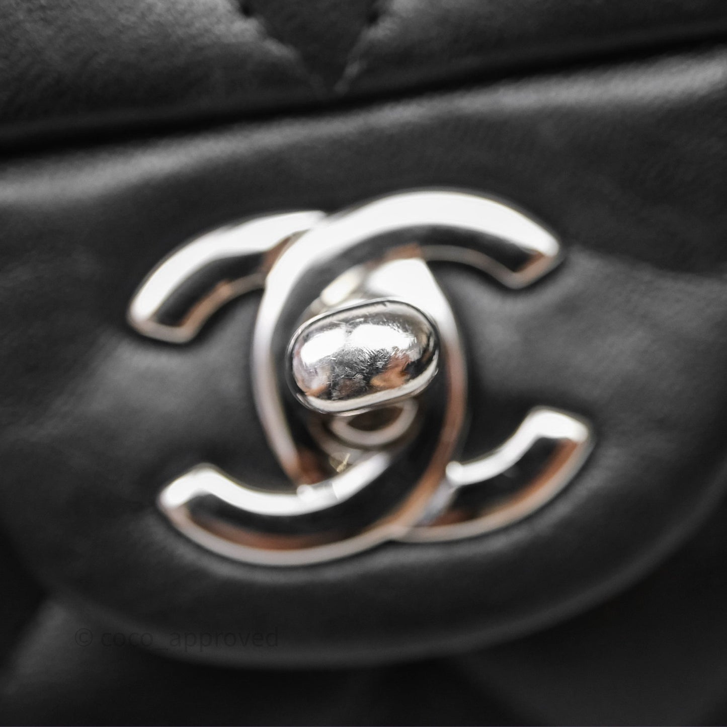 Chanel Classic M/L Medium Flap Quilted Black Lambskin Silver Hardware