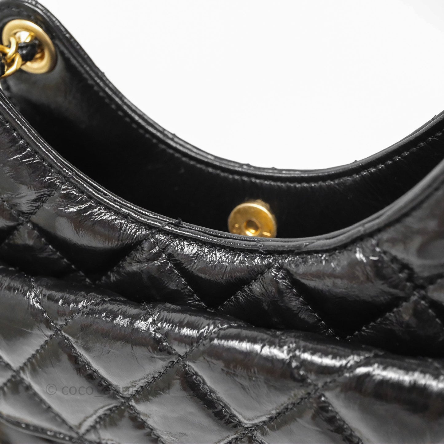 Chanel Small Wavy CC Hobo Black Shiny Crumpled Calfskin Aged Gold Hardware
