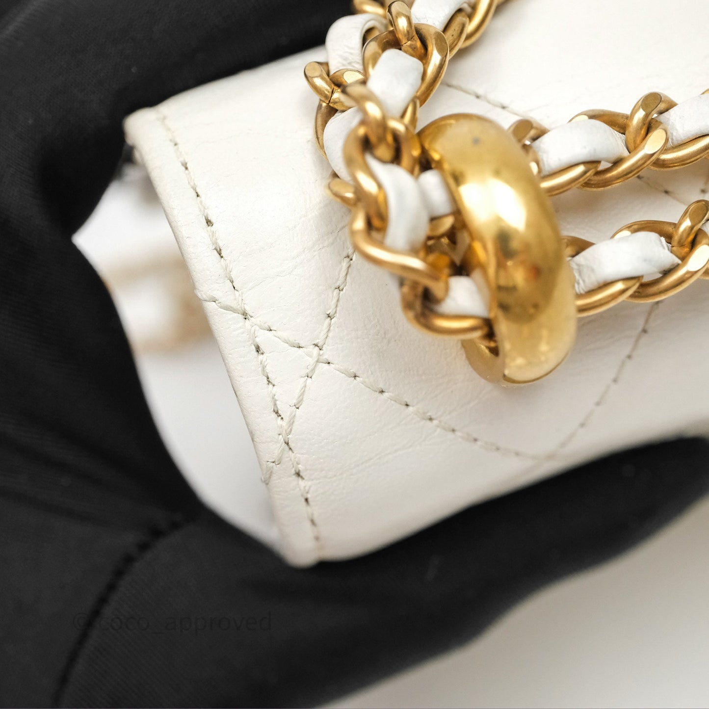 Chanel Quilted Perfect Fit Adjustable White Calfskin Gold Hardware