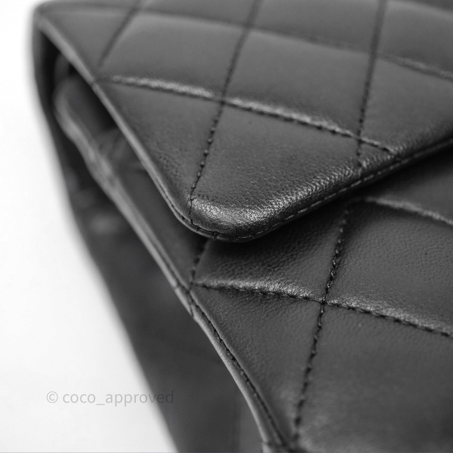 Chanel Classic M/L Medium Flap Quilted Black Lambskin Silver Hardware