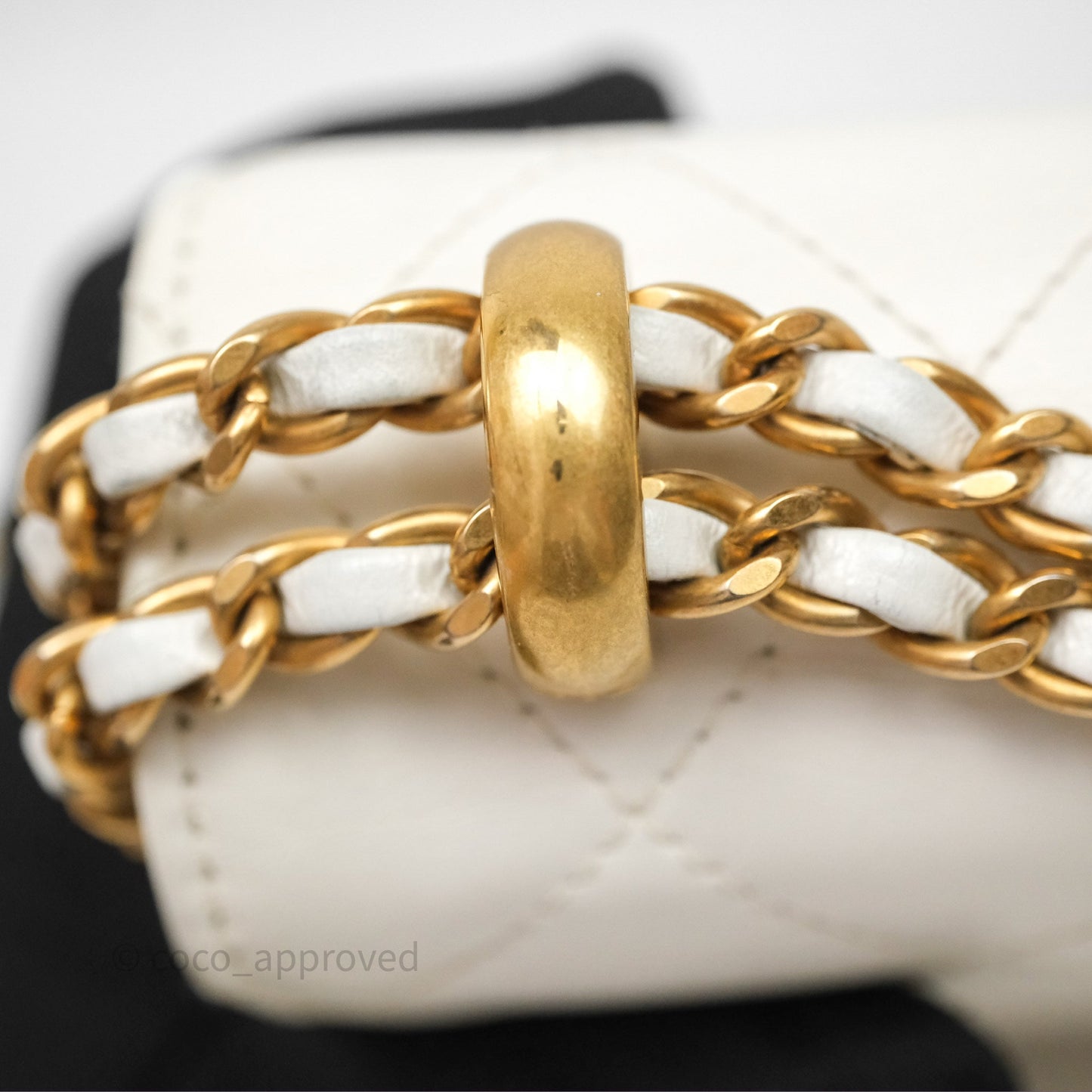 Chanel Quilted Perfect Fit Adjustable White Calfskin Gold Hardware