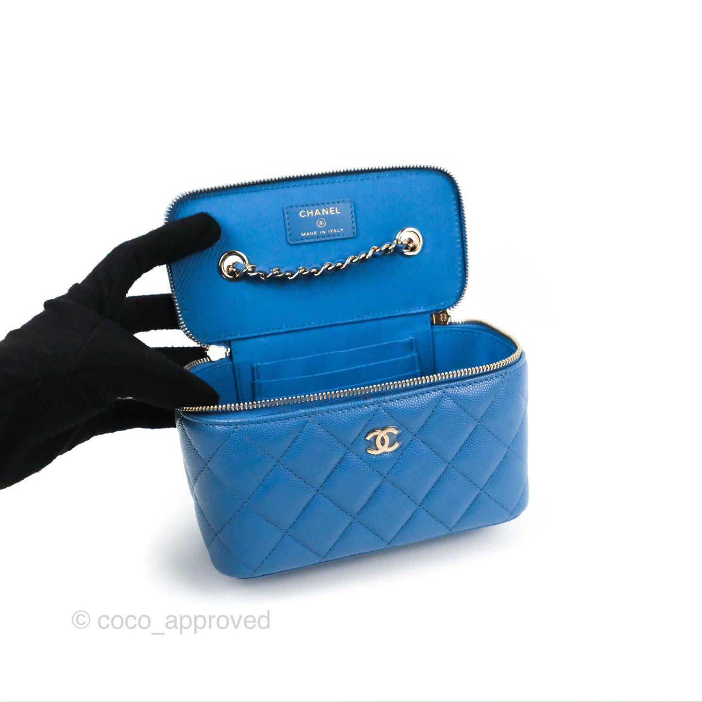 Chanel Classic Vanity with Chain Blue Caviar Gold Hardware