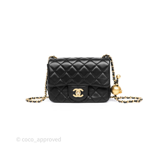 Chanel Pearl Crush Mini Square Quilted Black Lambskin Aged Gold Hardware