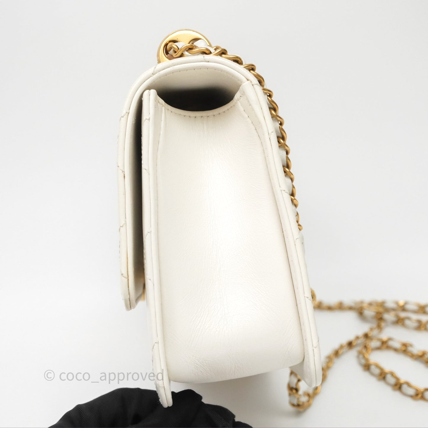 Chanel Quilted Perfect Fit Adjustable White Calfskin Gold Hardware