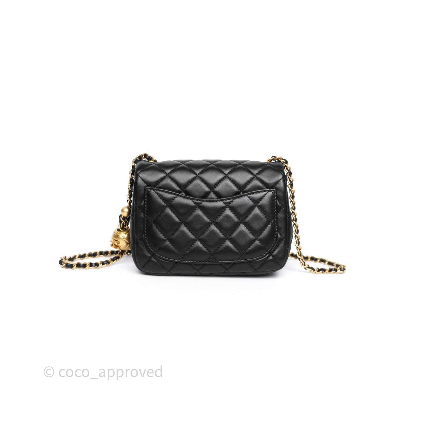 Chanel Pearl Crush Mini Square Quilted Black Lambskin Aged Gold Hardware