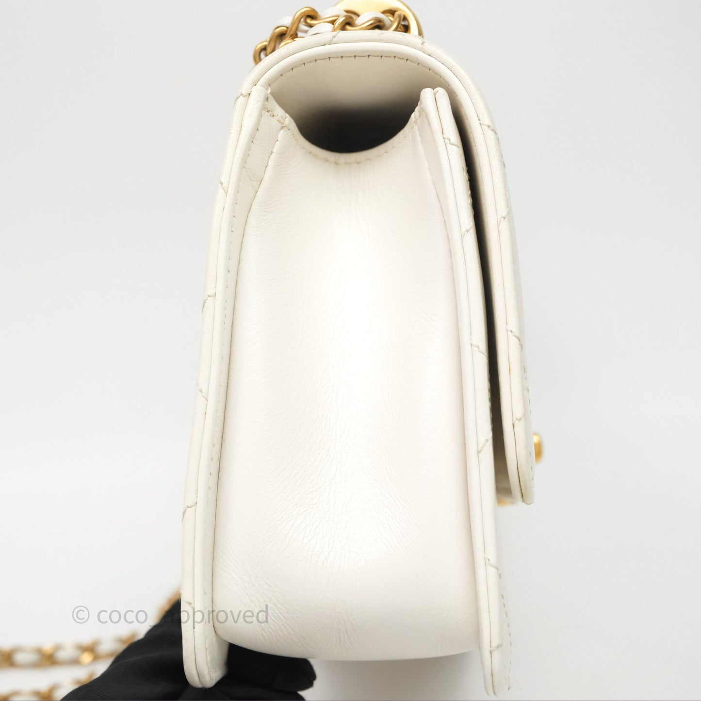 Chanel Quilted Perfect Fit Adjustable White Calfskin Gold Hardware
